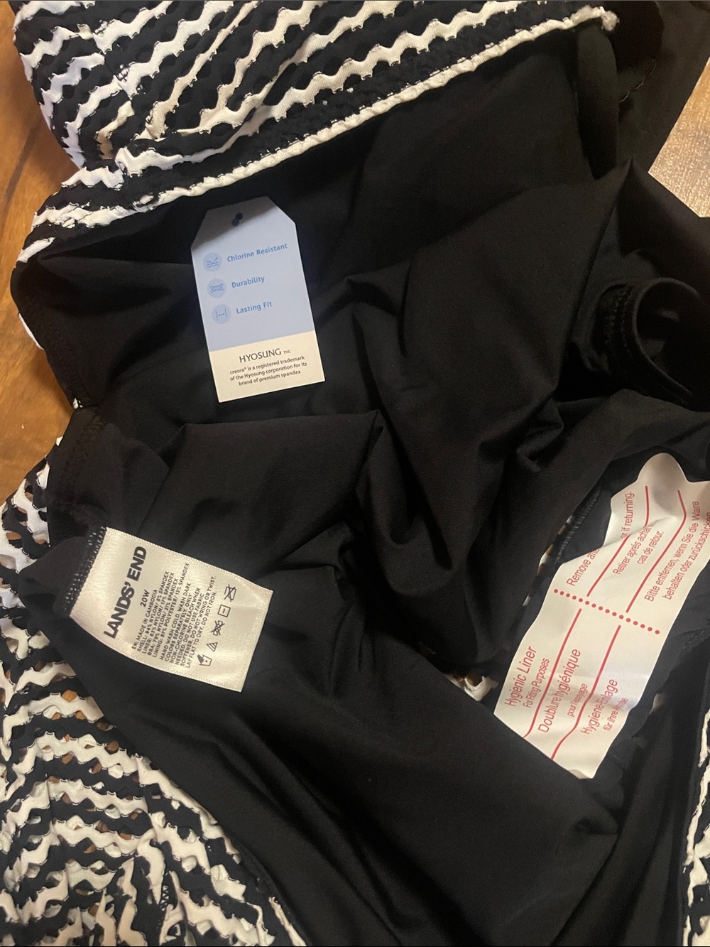 Lands' End Black and White Zigzag Halter swimDress - Picture 2 of 3
